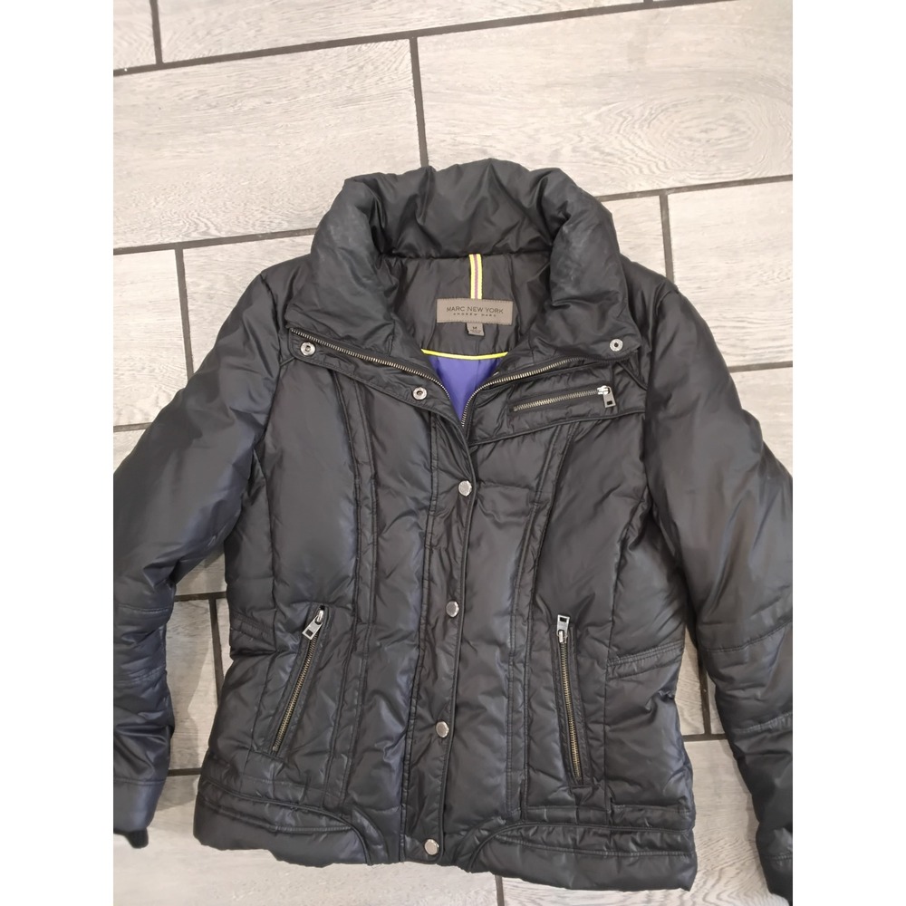 Marc‎ New York Andrew Marc Black Puffer Jacket Down Fill Purple Lining Womens M